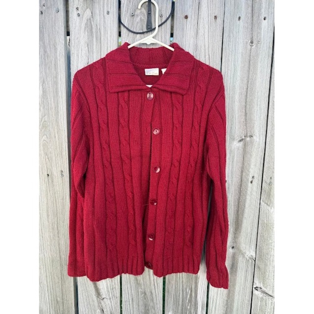 Vintage Retro Preppy Bobbie Brooks Cardigan Small Red Cable Knit Button Up